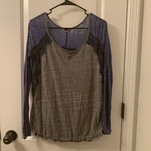 We The Free Shirt Women's Gray Blue Long Sleeve Lacey Henley Top Size Unknown